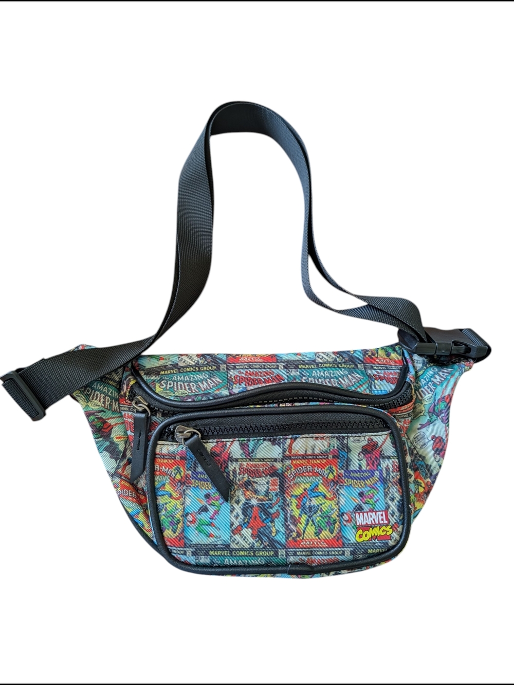 Marvel Multicolor Comic Print Waist Bag with Black Strap